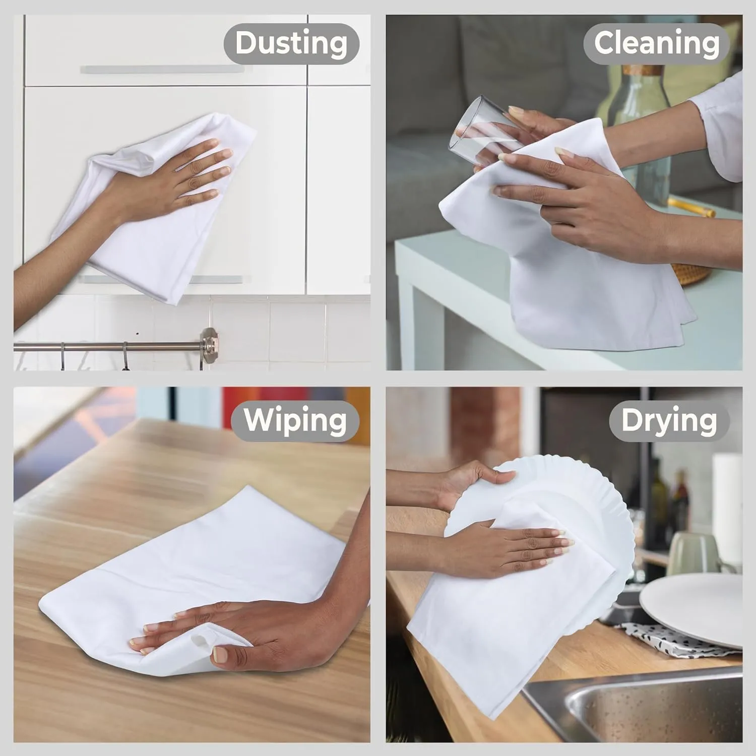 Urban Villa White Kitchen Towels 100% Cotton Highly Absorbent Dish Towels for Kitchen 20X30 Inches(Set of 6) Multi-Purpose Solid Dish Cloths With Hanging Loop for Cleaning Dinnerware Glass Hand Towels