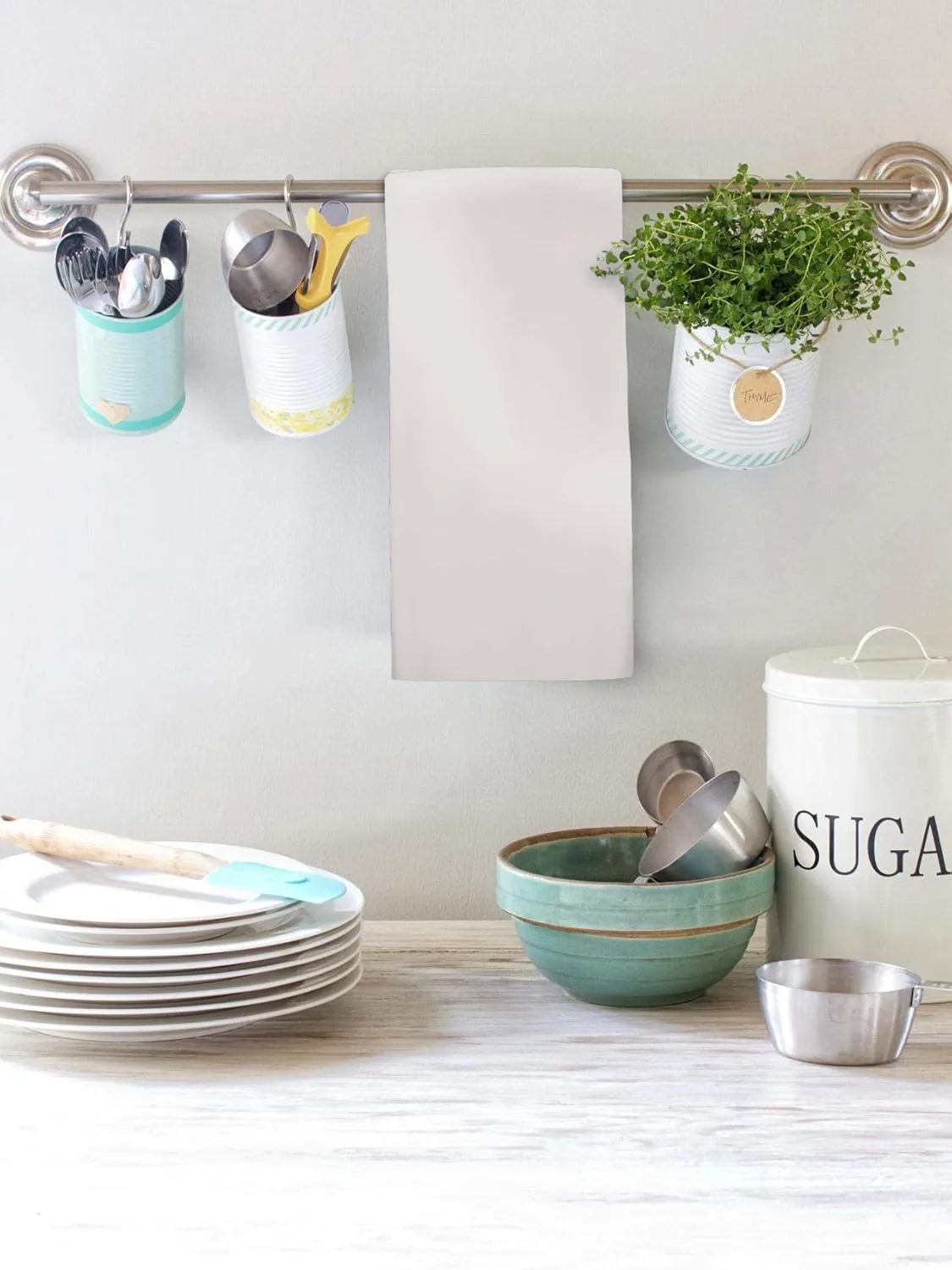 Urban Villa White Kitchen Towels 100% Cotton Highly Absorbent Dish Towels for Kitchen 20X30 Inches(Set of 6) Multi-Purpose Solid Dish Cloths With Hanging Loop for Cleaning Dinnerware Glass Hand Towels