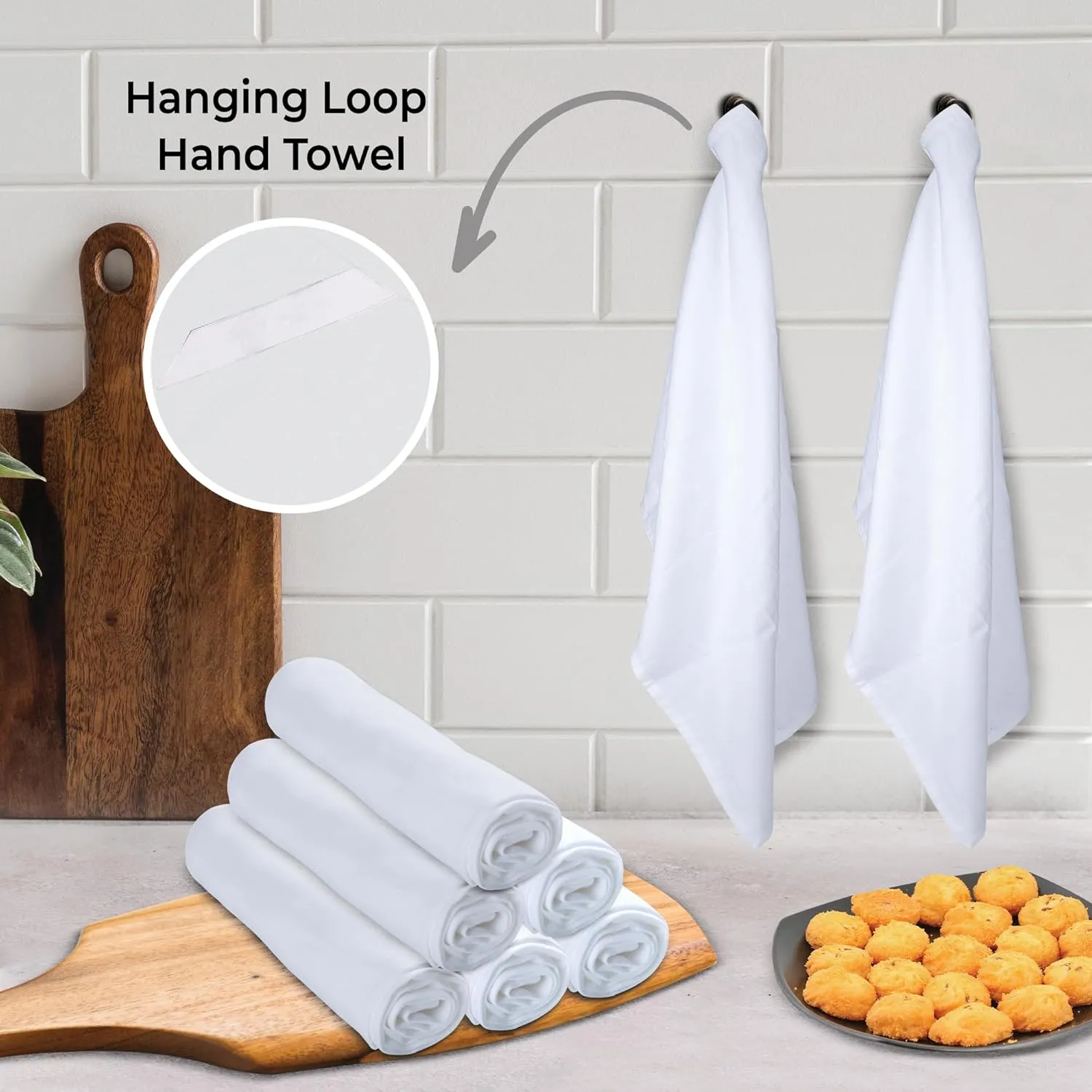 Urban Villa White Kitchen Towels 100% Cotton Highly Absorbent Dish Towels for Kitchen 20X30 Inches(Set of 6) Multi-Purpose Solid Dish Cloths With Hanging Loop for Cleaning Dinnerware Glass Hand Towels