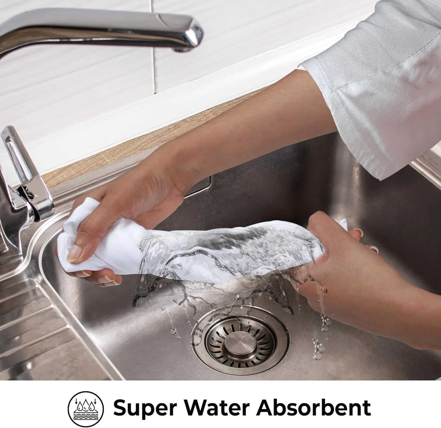 Urban Villa White Kitchen Towels 100% Cotton Highly Absorbent Dish Towels for Kitchen 20X30 Inches(Set of 6) Multi-Purpose Solid Dish Cloths With Hanging Loop for Cleaning Dinnerware Glass Hand Towels