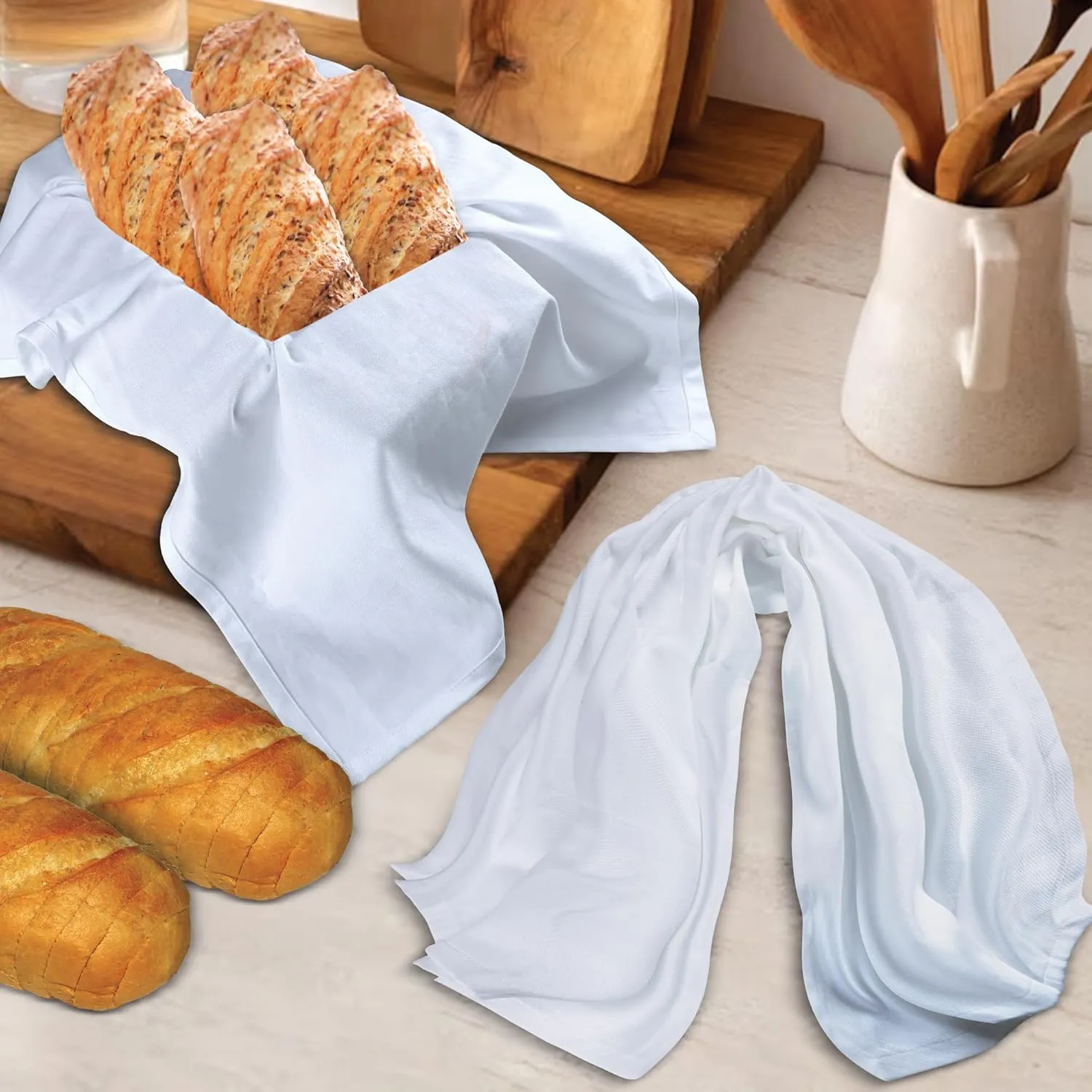Urban Villa White Kitchen Towels 100% Cotton Highly Absorbent Dish Towels for Kitchen 20X30 Inches(Set of 6) Multi-Purpose Solid Dish Cloths With Hanging Loop for Cleaning Dinnerware Glass Hand Towels