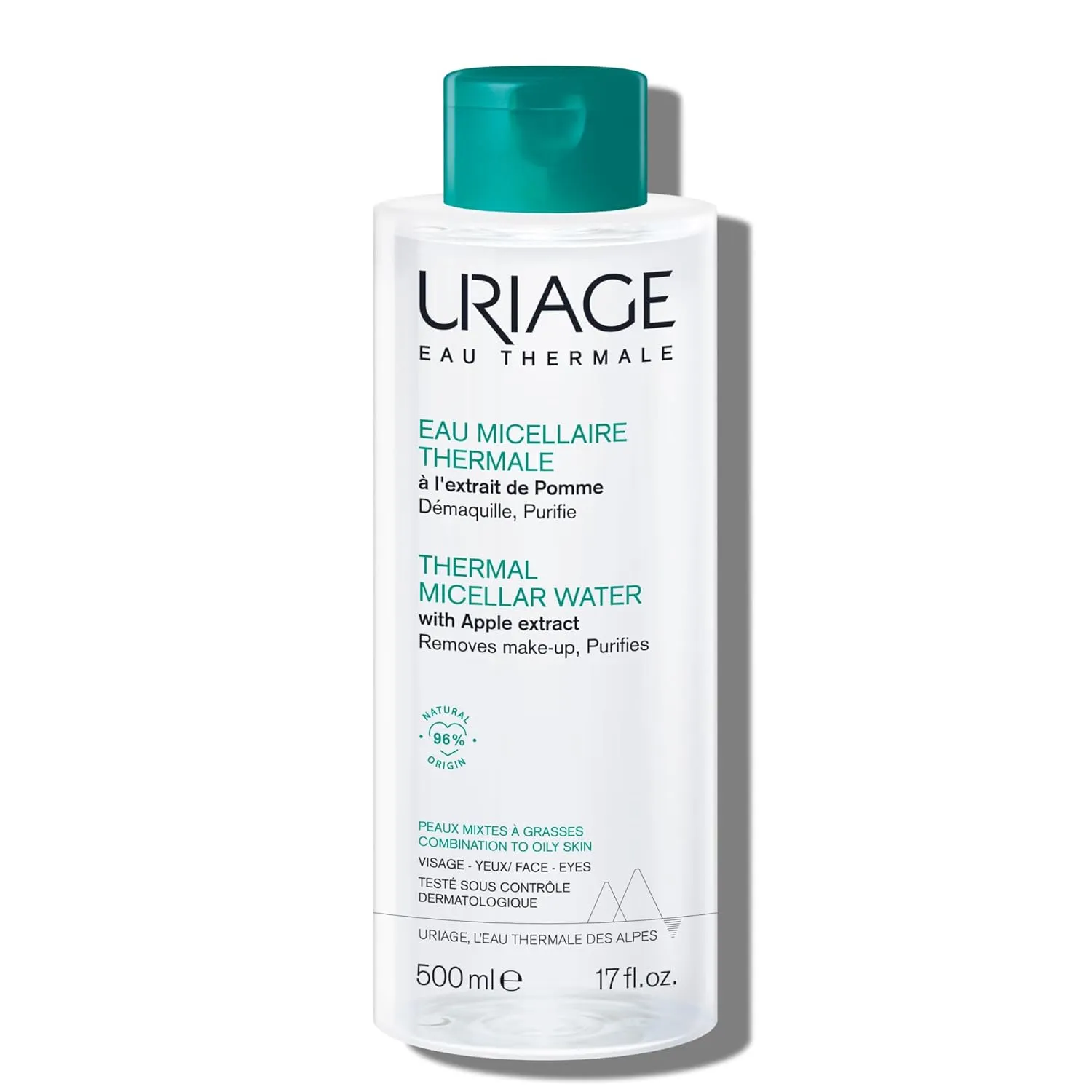 URIAGE Micellar Water with Apple Extract for Combination & Oily Skin | Removes Makeup and Purifies 500 mL / 17 Fl oz