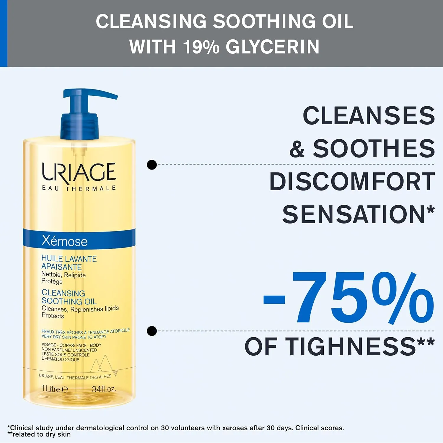 URIAGE Xémose Cleansing Soothing Oil | Mild Foaming Nourishing Gel-in-oil, Face & Body, Fragrance & Soap-Free