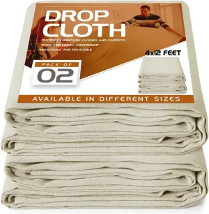 Utopia Drop Cloth for Painting (4x12 ft, 2 Pack) Washable and Reusable Canvas Fabric for Furniture & Floor Protection Highly Absorbent Paint Cover - Duck Dropcloth for Outdoor and Indoor Use