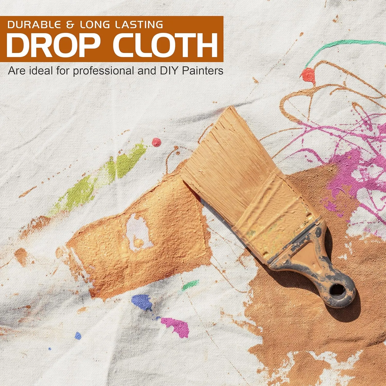 Utopia Drop Cloth for Painting (4x12 ft, 2 Pack) Washable and Reusable Canvas Fabric for Furniture & Floor Protection Highly Absorbent Paint Cover - Duck Dropcloth for Outdoor and Indoor Use