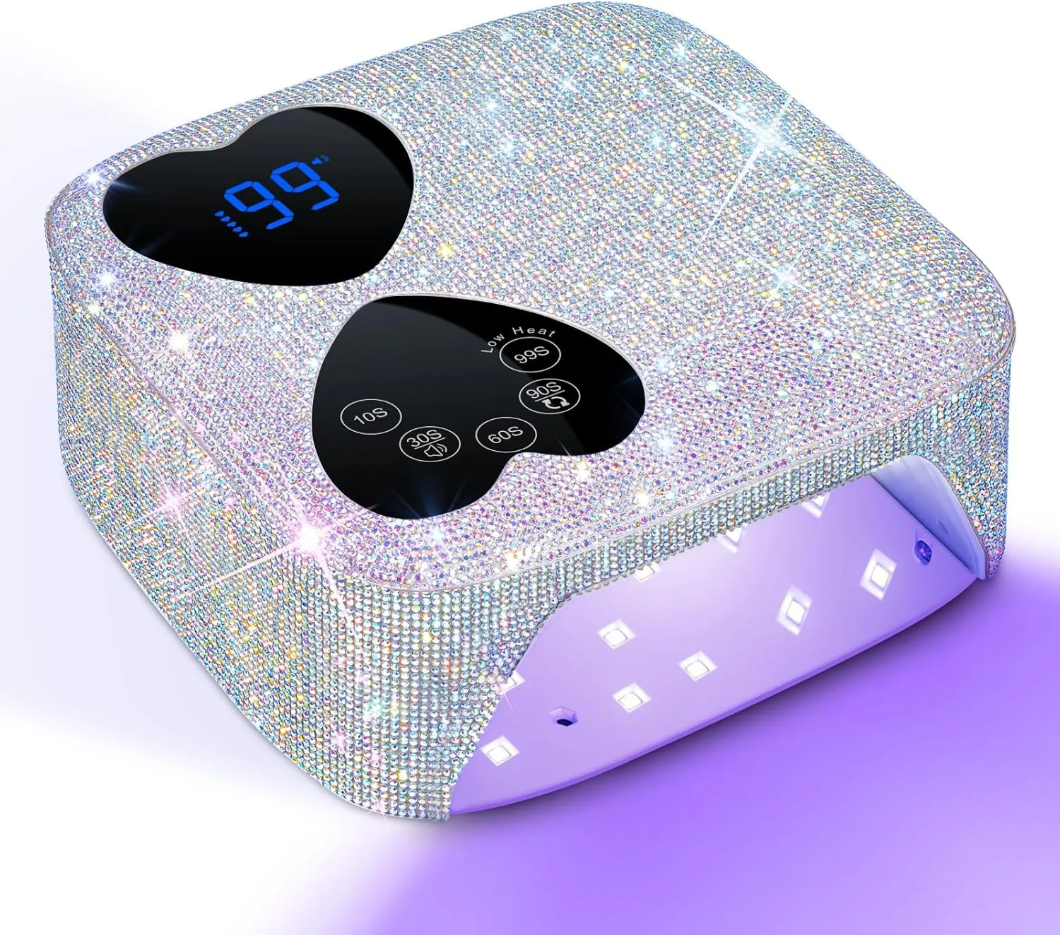 UV LED Nail Lamp Cordless, HUITINE 80W Rechargeable UV Light for Gel Nails, Professional Gel Light Dryer with 5 Timers & Mirror Base, Sparkling Rhinestones Diamond Curing Lamp for Salon & Home