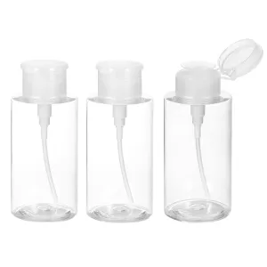uxcell 3 Pcs Nail Polish Remover Empty Bottle 10.15OZ/300ML Alcohol Liquid Push Down Pumping Dispenser Refillable Containers for Makeup Remover, Clear