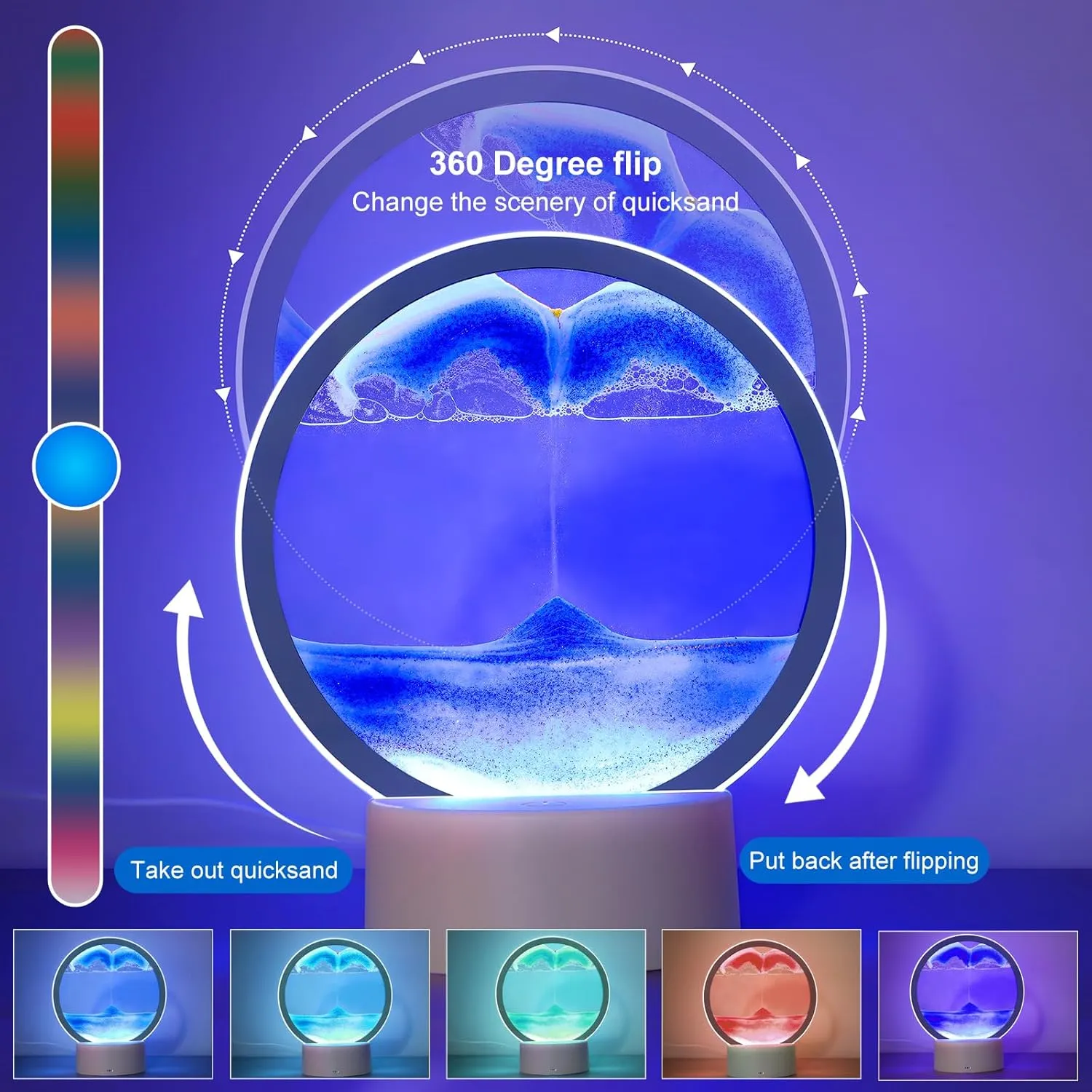 VANTREEGAO Moving Sand Art Picture in Motion - Round Glass Sand Art - Relaxing Home Décor for Office and Living Space (Blue)