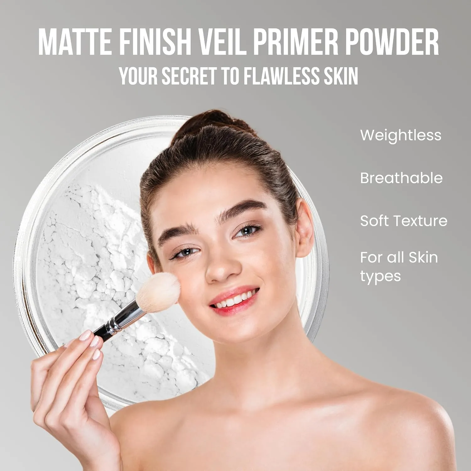 VEIL PRIMER POWDER with KABUKI BRUSH Oil Control Corrector Mineral Makeup Bare Skin Concealer Illuminating Setting Loose Powder Full Coverage