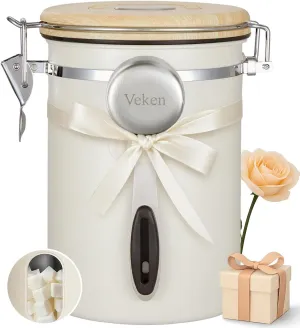 Veken Coffee Canister with Window, Coffee Lover Gift Set,Airtight Stainless Steel Kitchen Food Storage Container Gifts, Date Tracker & Scoop for Grounds Coffee,Beans,Tea,Flour,Cereal,Sugar,22OZ,Cream