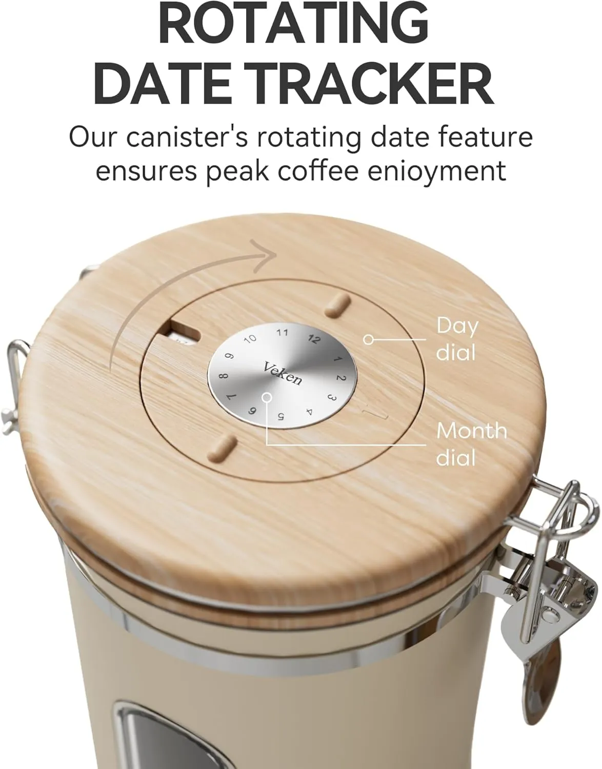 Veken Coffee Canister with Window, Coffee Lover Gift Set,Airtight Stainless Steel Kitchen Food Storage Container Gifts, Date Tracker & Scoop for Grounds Coffee,Beans,Tea,Flour,Cereal,Sugar,22OZ,Cream