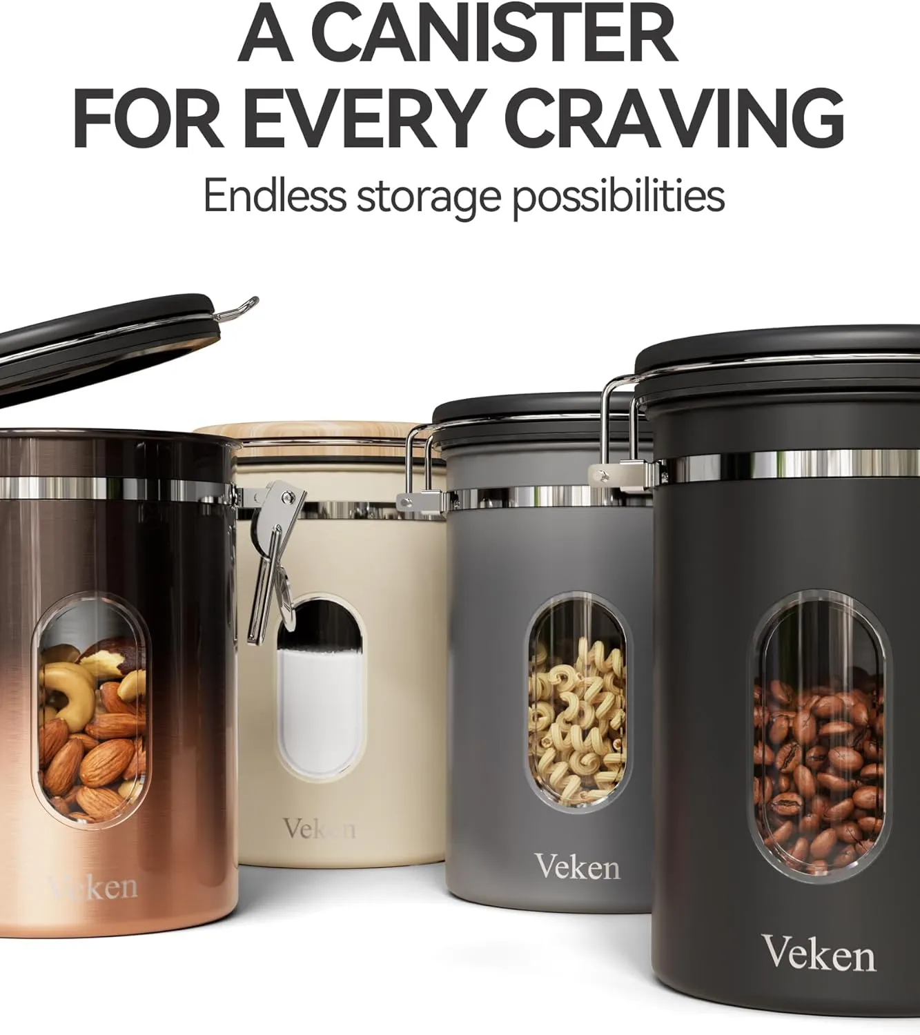 Veken Coffee Canister with Window, Coffee Lover Gift Set,Airtight Stainless Steel Kitchen Food Storage Container Gifts, Date Tracker & Scoop for Grounds Coffee,Beans,Tea,Flour,Cereal,Sugar,22OZ,Cream