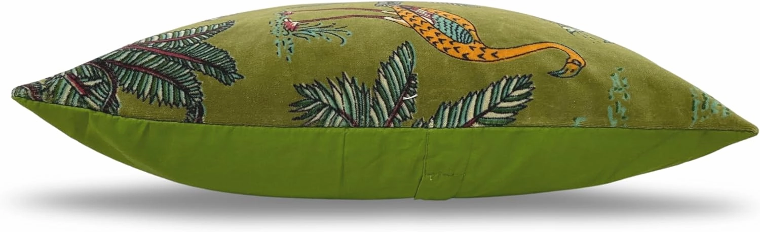 Velvet Floral Flower Green Jungle Throw Pillow Sofa Cushion Cover Case Couch Bohemian Accent Colorful Boho Chic Indian Handmade Cover Only (16" x 16")