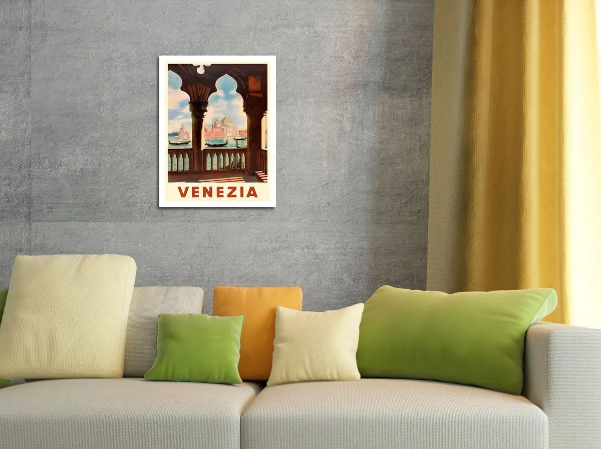 Venezia (Venice) Italy - Gondolas on Grand Canal - St. Mark's Basilica (Basilica di San Marco) - Vintage Travel Poster c.1938-8 x 12 inch Vintage Metal Tin Sign