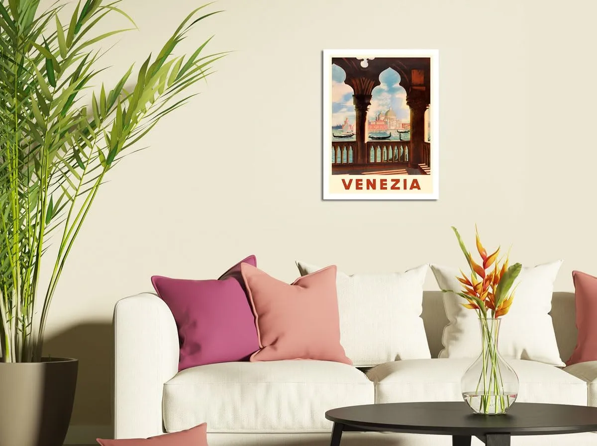 Venezia (Venice) Italy - Gondolas on Grand Canal - St. Mark's Basilica (Basilica di San Marco) - Vintage Travel Poster c.1938-8 x 12 inch Vintage Metal Tin Sign