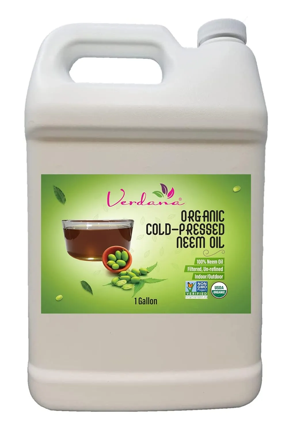 Verdana Pure Neem Oil for Plants – 1 Gallon (128 Fl Oz) – Organic, Cold Pressed, Unrefined, Non-GMO – 100% Natural Spray for Plant Leaf Shine, DIY Beauty, Soap Making – No Additives