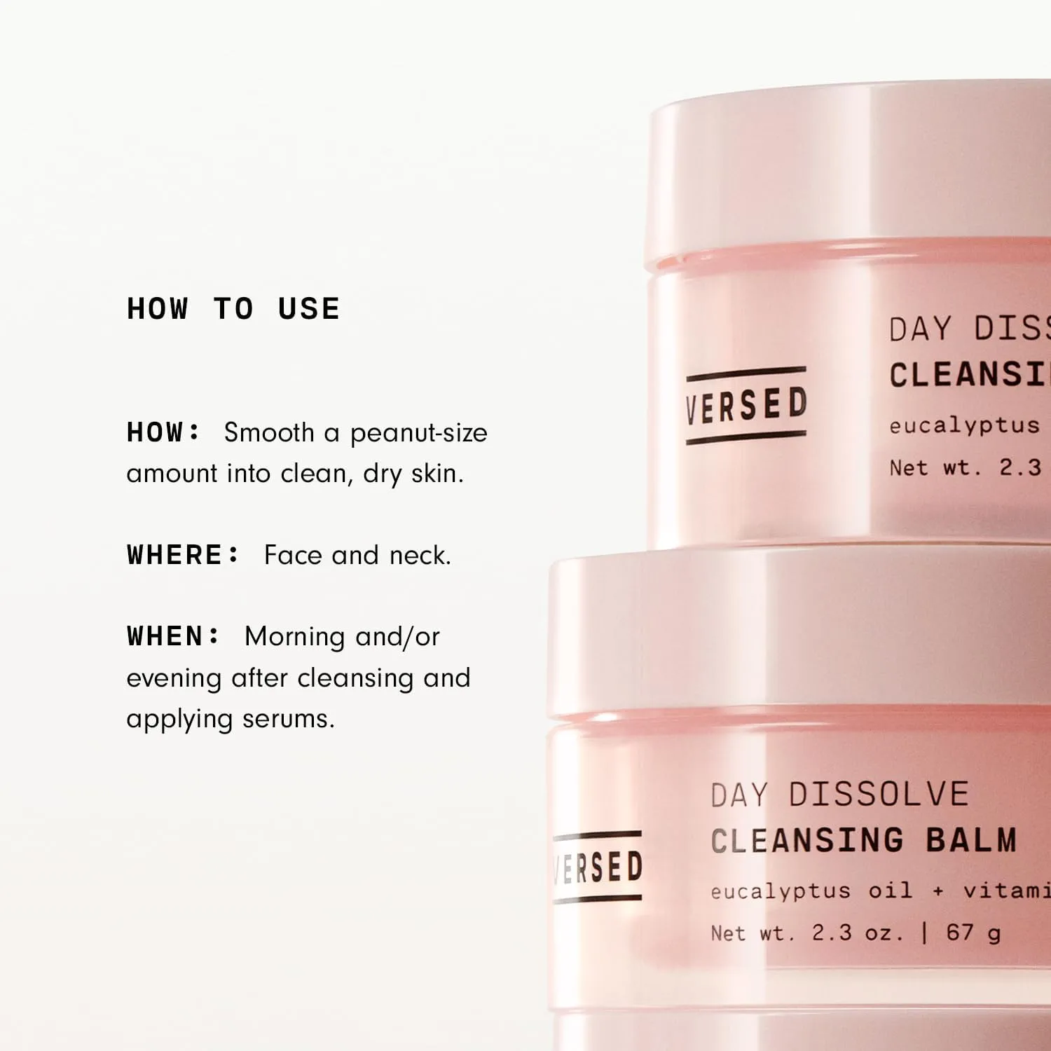 Versed Day Dissolve Cleansing Balm - Makeup Melting Balm Infused with Vitamin E   Eucalyptus Oil to Calm Skin - Oil Based Double Cleanser with Avocado   Jojoba (2.3 oz)
