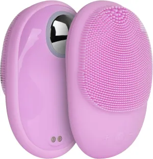 Vibrating Face Scrubber Ultra Hygienic Soft Silicone,4in1 Function Sonic Facia Device Scrubber Exfoliator.Waterproof Adjustable Temperature Gentle Exfoliating Eliminate Swelling (Pink)
