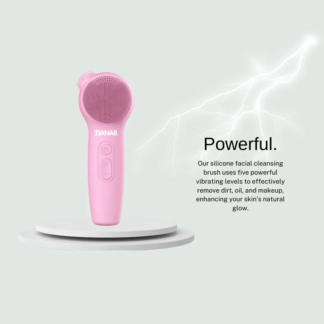 Vibrating Facial Cleansing Brush, Rechargable, All Skin Types Facial Brush Cleaning & Massaging, Men & Women, Perfect for at-Home & Traveling (Pink)