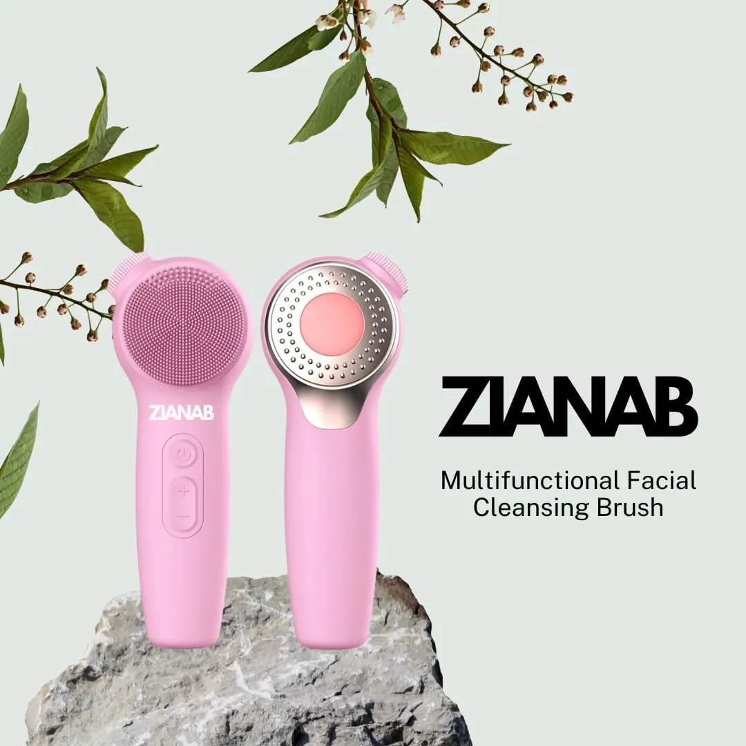 Vibrating Facial Cleansing Brush, Rechargable, All Skin Types Facial Brush Cleaning & Massaging, Men & Women, Perfect for at-Home & Traveling (Pink)