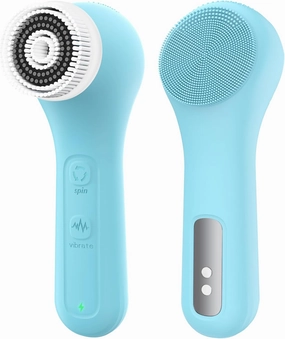 Vibrating and Rotating Face Scrubber, Waterproof Rechargeable Facial Cleansing Brush, 8 Modes for Exfoliating and Massaging, Face Wash Brush for Removing Blackhead（Blue）