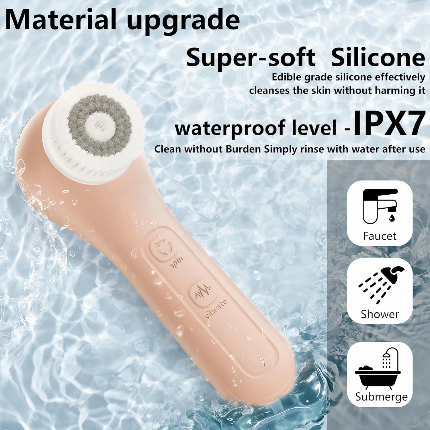 Vibrating and Rotating Face Scrubber, Waterproof Rechargeable Facial Cleansing Brush, 8 Modes for Exfoliating and Massaging, Face Wash Brush for Removing Blackhead(Pink)