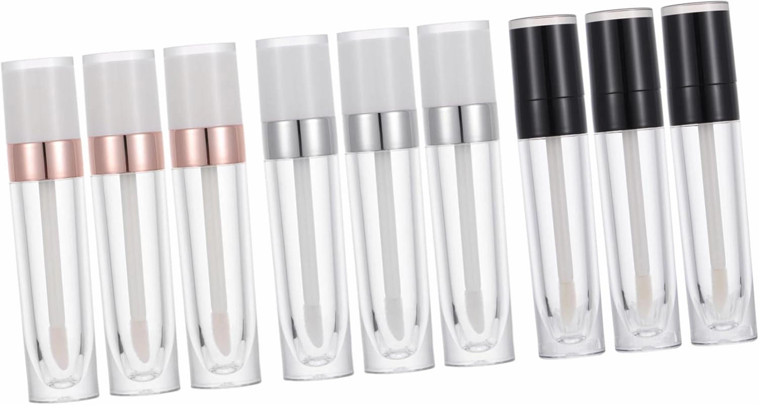 VICASKY Diy Lip Gloss Containers 9pcs Empty Lip Glaze Tube Refillable Plastic Portable Stylish for Makeup Beauty Random