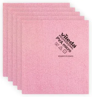 Vileda Professional | PVA Microfiber Cloth Red | All Purpose Cleaning Shammy | Synthetic Chamois Towel | Smooth & Absorbent Materials | 5 Pack