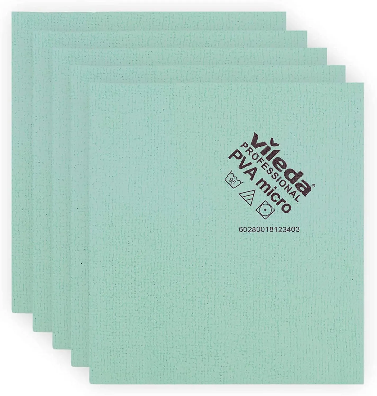 Vileda Professional | PVA Microfiber Green | All Purpose Cleaning Shammy | Shiny Streak Free Results | Synthetic Chamois Towel | Smooth & Absorbent Materials | 5 Pack