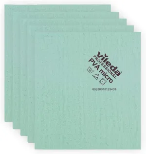 Vileda Professional | PVA Microfiber Green | All Purpose Cleaning Shammy | Shiny Streak Free Results | Synthetic Chamois Towel | Smooth & Absorbent Materials | 5 Pack