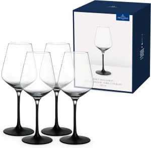 Villeroy & Boch Manufacture Rock Set of 4 White Wine, Crystal Glass Black Stem, Dishwasher Safe