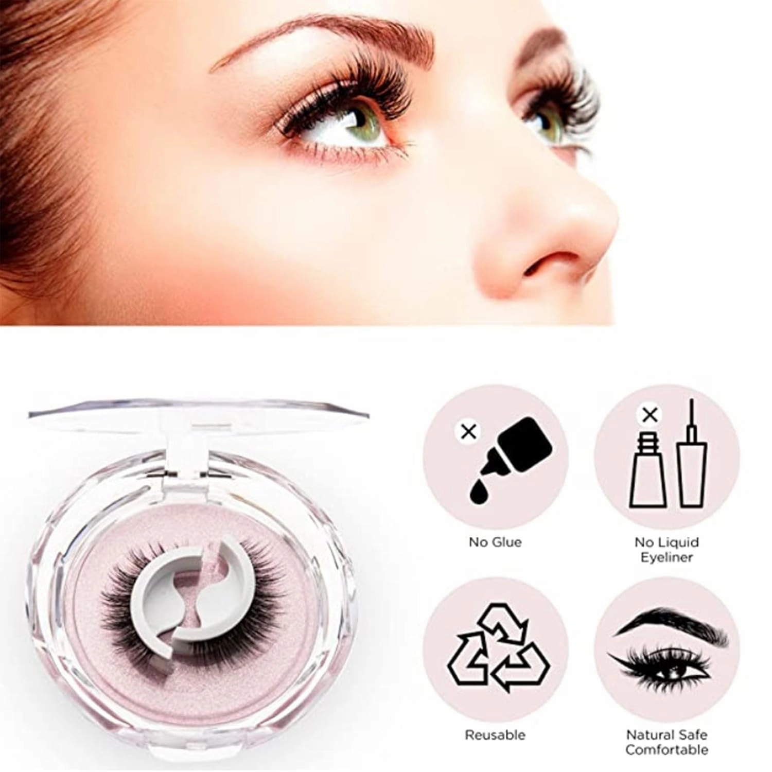 Vintara Reusable Eyelashes,3pairs Keones Reusable Self Adhesive Eyelashes Waterproof,Reusable Self Adhesive Eyelashes Waterproof, Magnetic Eyelashes Natural Look No Glue (3pairs)
