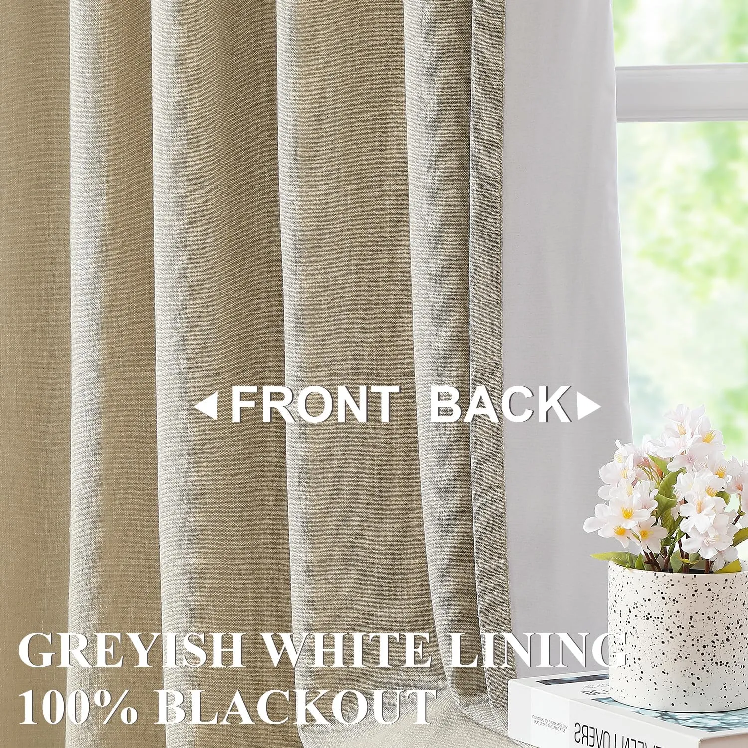 Vision Home Sand Full Blackout Window Curtains Grommet Linen Total Room Darkening Window Panels 84 inches for Bedroom Living Room Noise Reducing Thermal Insulated Linen Drapes 58"Wx84"Lx2,Camel Beige