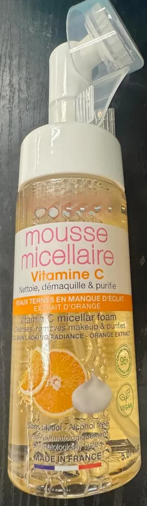 Vitamin C Micellar Foam Cleanser, Orange Extract, Vegan Makeup Remover, Alcohol-Free, 5.07 fl oz