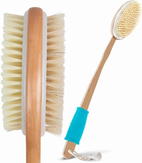 Vive Back Scrubber for Shower – Long Handle Dry Brushing Body Brush with Soft & Stiff Bristles – Exfoliating Shower Loofah & Bath Scrubber Cleaner for Women, Men, Elderly – Antiskid Grip