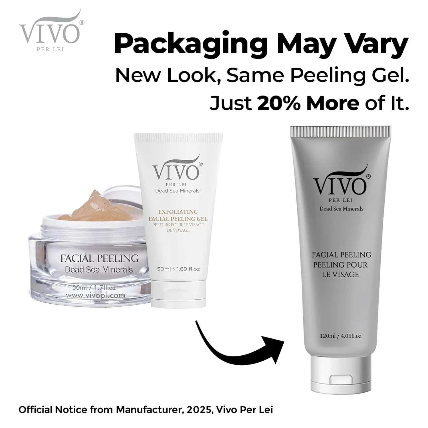 Vivo Per Lei Facial Peeling Gel - Face Peel with Dead Sea Minerals - Gentle Exfoliating Gel for Face - 4.05 Fl Oz - Pack of 2