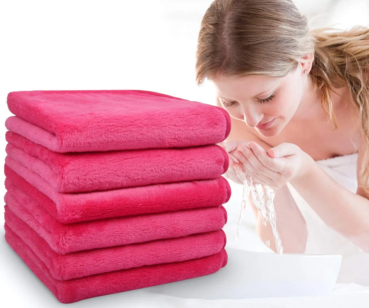 VIVOTE Microfiber Face Cloths Reusable Makeup Remover Cloth Ultra Soft Washcloths for Women 12Inch X 12Inch (6 Pack, Dark Pink)