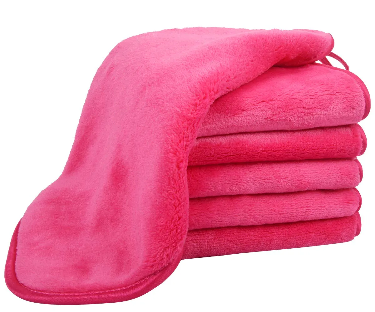 VIVOTE Microfiber Face Cloths Reusable Makeup Remover Cloth Ultra Soft Washcloths for Women 12Inch X 12Inch (6 Pack, Dark Pink)