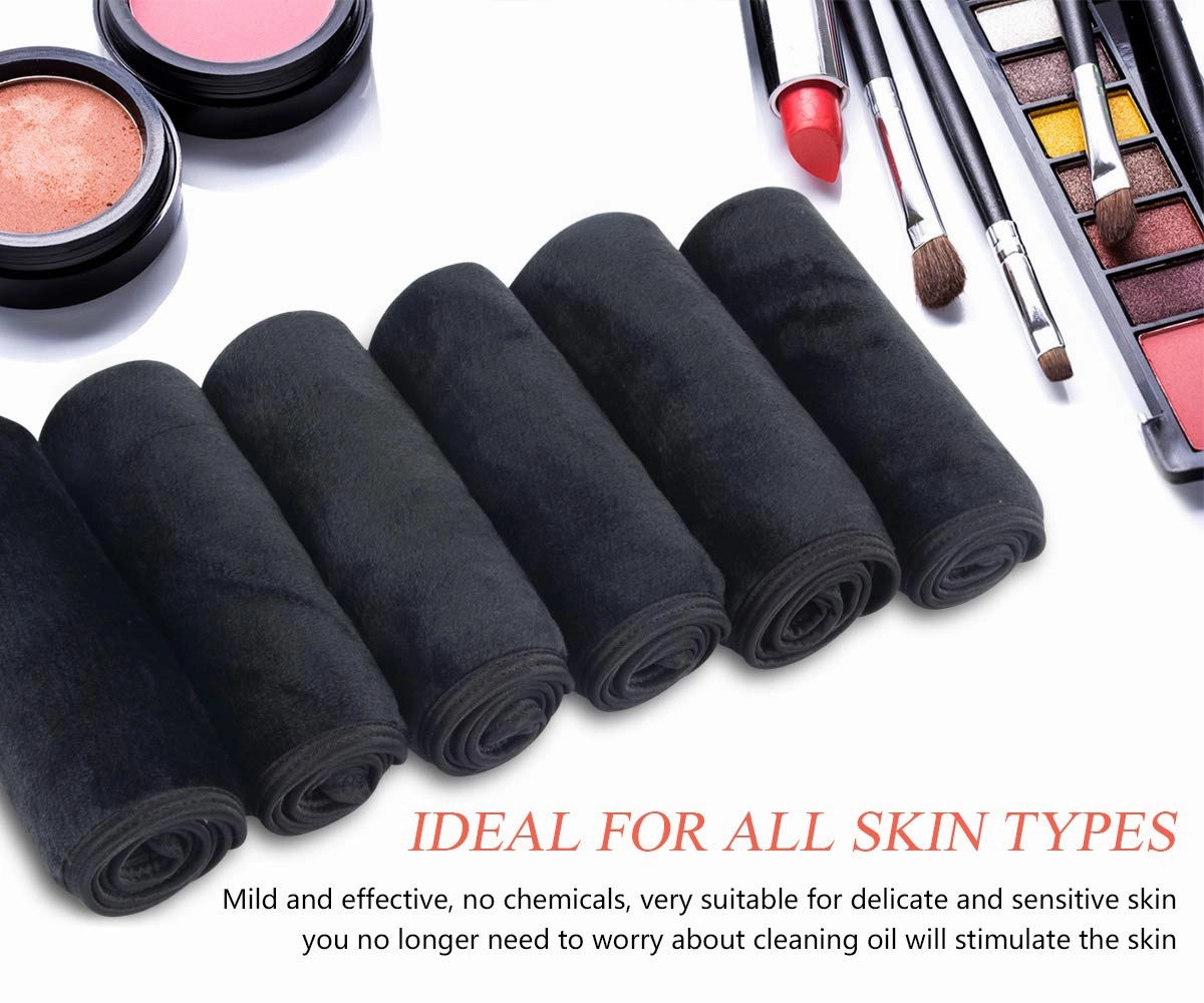 VIVOTE Microfiber Face Cloths Reusable Makeup Remover Cloth Ultra Soft Washcloths for Women Facial Cloths 12inch x 12inch(6 Pack,Black）