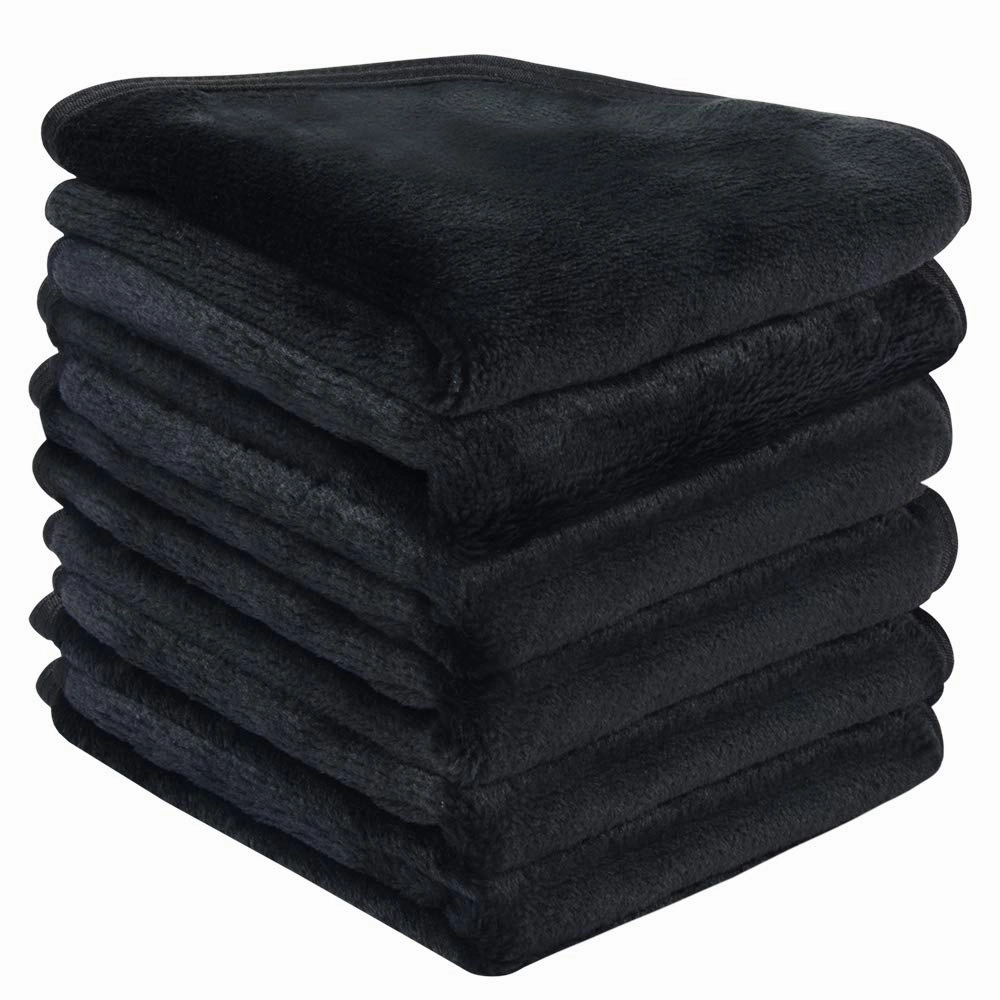 VIVOTE Microfiber Face Cloths Reusable Makeup Remover Cloth Ultra Soft Washcloths for Women Facial Cloths 12inch x 12inch(6 Pack,Black）