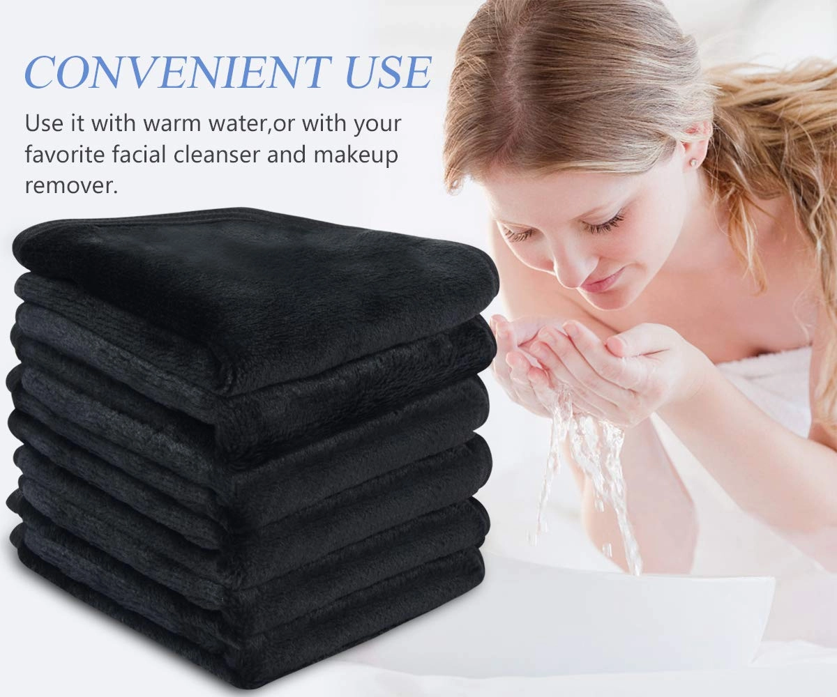 VIVOTE Microfiber Face Cloths Reusable Makeup Remover Cloth Ultra Soft Washcloths for Women Facial Cloths 12inch x 12inch(6 Pack,Black）