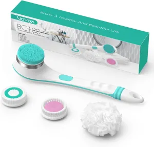 VOYOR Electric Body Brush Back Scrubber for Shower Rechargeable Exfoliating Bath Brush Powered Shower Brush with Non-Slip Long Handle Deep Cleansing, Exfoliation, Massaging Spin Brush BC100 (Blue)