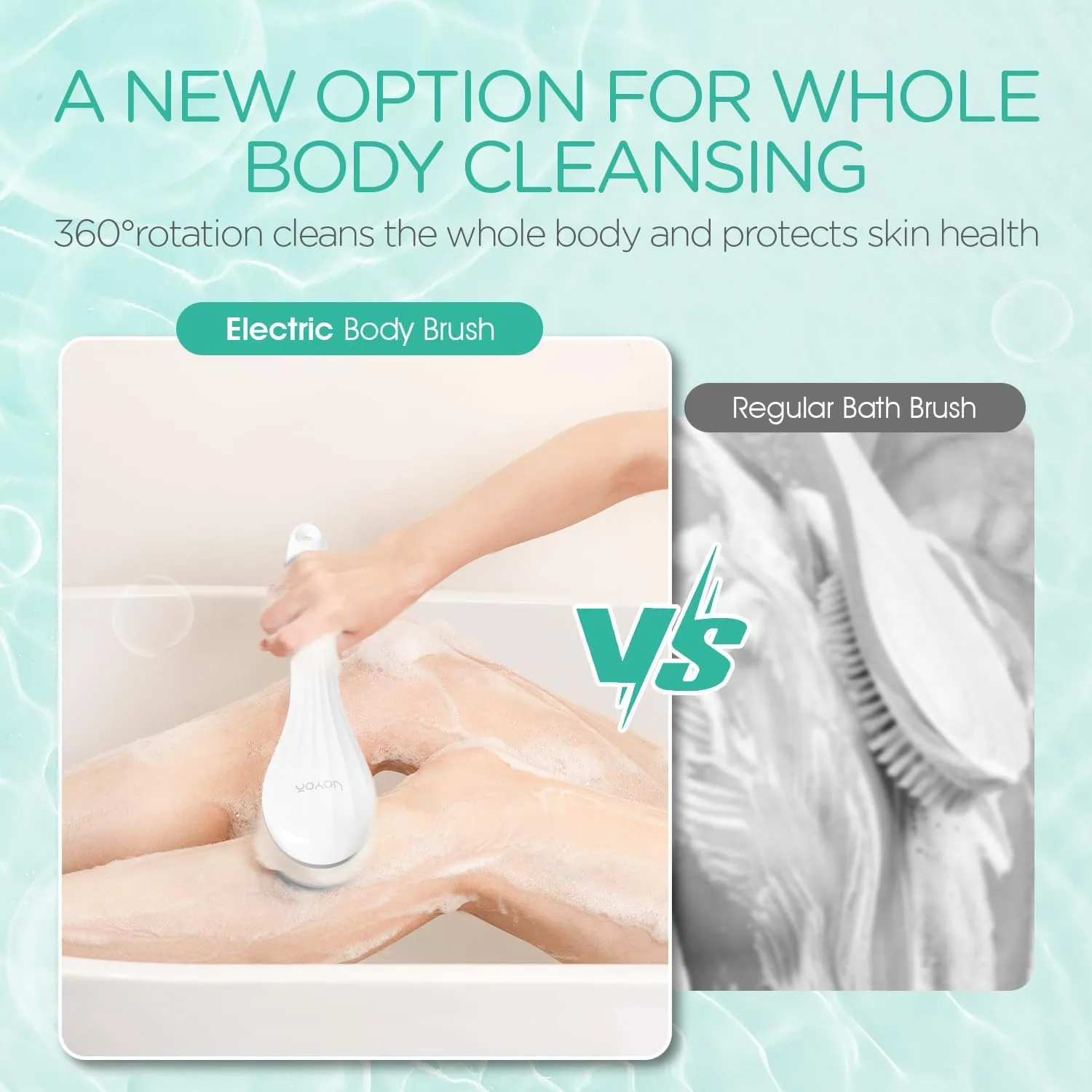VOYOR Electric Body Brush Back Scrubber for Shower Rechargeable Exfoliating Bath Brush Powered Shower Brush with Non-Slip Long Handle Deep Cleansing, Exfoliation, Massaging Spin Brush BC100 (Gery)