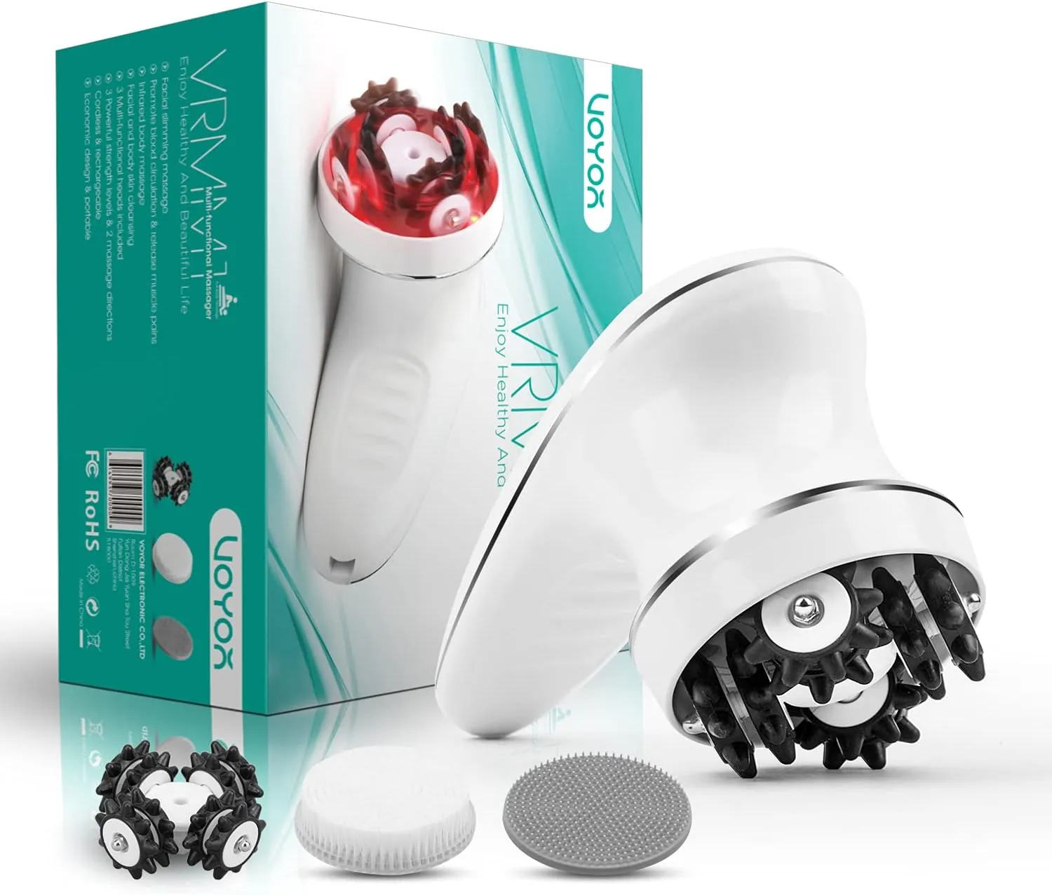 VOYOR Electric Cellulite Massager, Body Sculpting Machine for Arms, Belly, Legs, Waist, Buttocks, 3 Strengths for Body Cleaning and Deep Tissue Cellulite Massage, IPX7 Waterproof & Cordless VRMM1-NEW