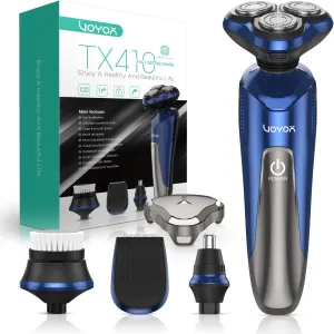 VOYOR Electric Razor for Men Cordless Shavers for Shaving with face sideburn Nose Ear Hair ​Rechargeable Wet Dry Waterproof TX410 New (New Version-Blue)