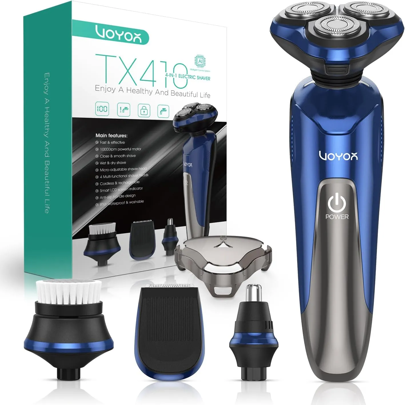 VOYOR Electric Razor for Men Cordless Shavers for Shaving with face sideburn Nose Ear Hair ​Rechargeable Wet Dry Waterproof TX410 New (New Version-Blue)