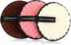 Vt.rem 3 Colors Makeup Remover Pads Reusable Rounds Soft Facial Cleaning Puffs Towels Double-Side Washable Make Up Removing Cloth Microfiber Multi-Function, White, Pink, Brown