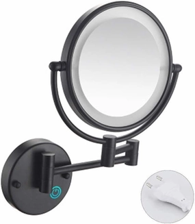 Wall Mounted Makeup Mirror with LED Light, Double-Sided 5X/7X/10X Magnification, Extendable Arm, 360° Swivel, Touch Button, for Bathrooms, Hotels, Spas, and Beauty Salons(Matte Black,7X)