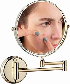Wall Mounted Makeup Mirror with Magnification, Two-Sided Bathroom Mirror, 360°rotatable, The Stand can be Folded and Unfolded, Gifts for Handsome Men and Women, for Makeup and face Cleansing.-3X||F