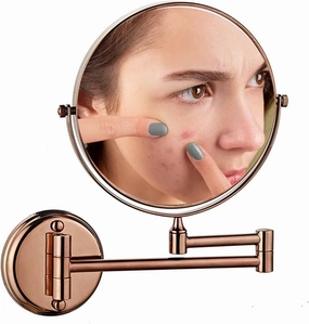 Wall Mounted Makeup Mirror with Magnification, Two-Sided Bathroom Mirror, 360°rotatable, The Stand can be Folded and Unfolded, Gifts for Handsome Men and Women, for Makeup and face Cleansing.-5X||E